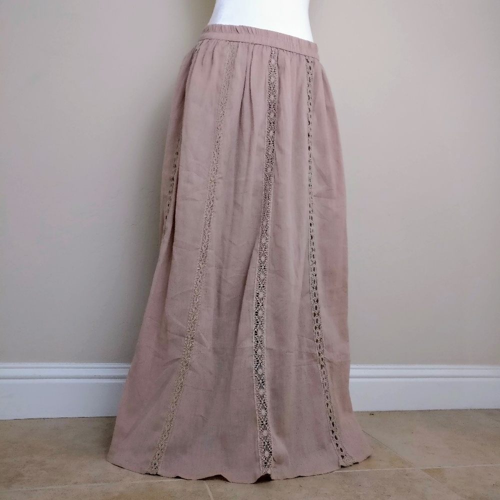 Bella Moda | Boho Beige Peasant Maxi Skirt
